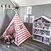Tiny Land Kids Teepee Tent for Girls Princess, 5' Canvas Childrens Play Tent for Indoor Outdoor with Carry Case , Pink & White Stripe