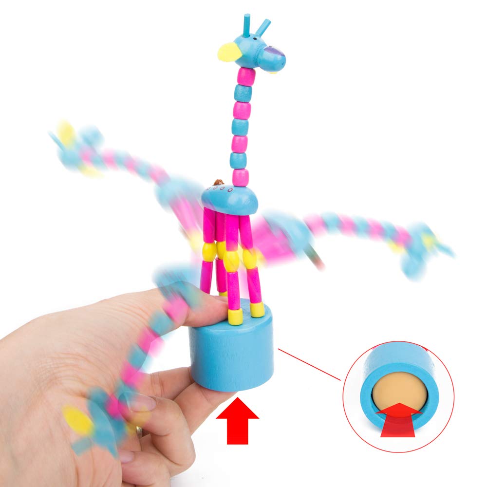 PROLOSO Finger Puppets Wooden Push Up Toys Press Base Thumb Puppets 6 Pcs Giraffe Toys & Games