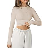 Yeshire Womens Long Sleeve Crewneck T Shirts Fall Fashion Basic Crop Tops Going Out Outfits Y2k Clothes