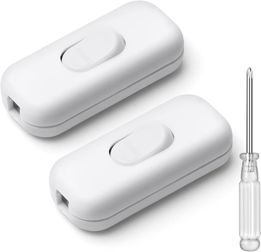 AXFEE 6A Double Pole Inline Cord Switch 2-Pack Torpedo White 250V