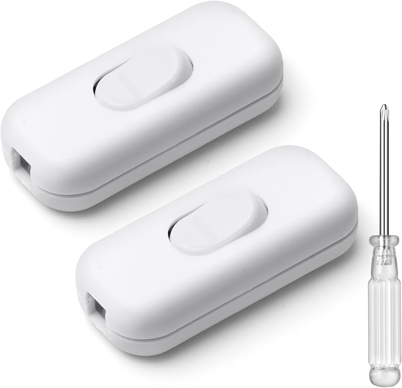 AXFEE 6A Double Pole Inline Cord Switch 2-Pack Torpedo White 250V