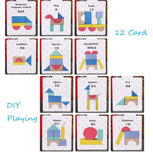Livoty 15pcs DIY Rainbow Blocks 12pcs Cards Early Learning Baby Kids Wooden Building Block Educational Toys (Multicolor) - Thumbnail 5