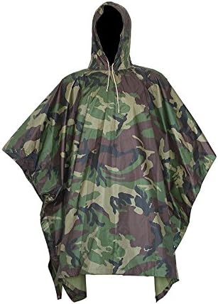 Rain Poncho Waterproof Camouflage Rain Coat Outdoor Camo Shelter Ground Sheet Hooded Ripstop Woodland