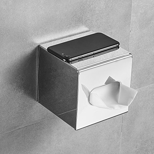 JunSun Square Stainless Steel Facial Tissue Box Cover Napkin Holder Tissue Box Holder-Wall Mounted or Freestanding Use for Bathroom, Bedroom or Office-Mirror Polished Finish - Thumbnail 3