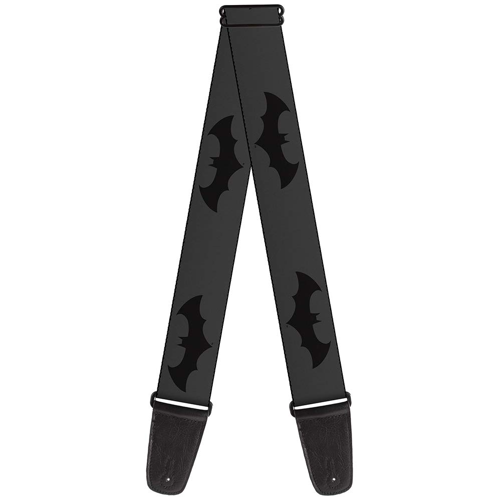 Buckle-Down GS-WBM075 Guitar Strap Retro Bat Logo Gray Black 2 Inches Wide, 34-60"