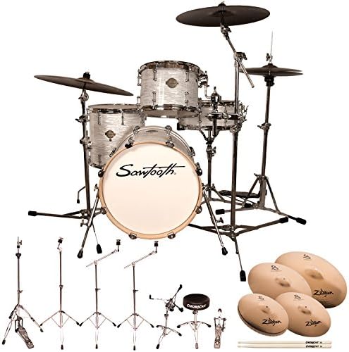 Sawtooth Command Series 4-Piece Drum Set with 18" Bass Drum, ChromaCast Hardware & Zildjian S Family Cymbals, White Oyster
