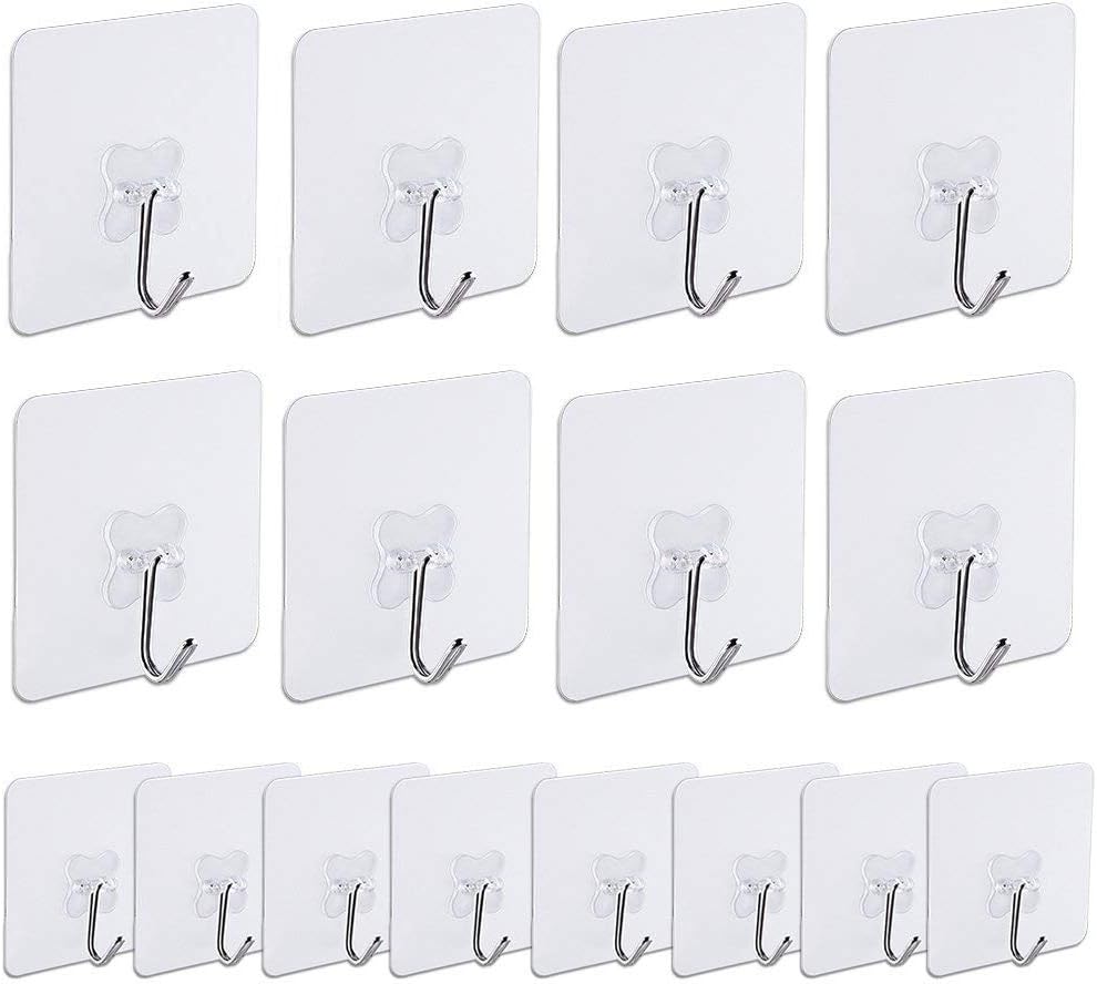 AUSTOR 16 Pack Self Adhesive Wall Hooks Heavy Duty Transparent Hooks