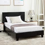 mecor Faux Leather Bonded Platform Bed Frame/Upholstered Panel Bed Full Size,No Box Spring Needed,for Adults Teens Children,Black Full
