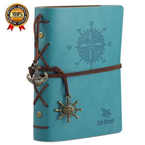 Leather Writing Journal Notebook, 7" Unlined Vintage Nautical Spiral Refillable Diary Sketchbook Daily Notepad Travel To Write In Classic Embossed With 0.7Mm Rosewood Pen (2 Cartridges) - Gift Boxed (702455566994)