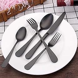 Matte Black Silverware Set,SHARECOOK Satin Finish