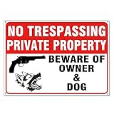 ICObuty No Trespassing Sign Private Property Sign Gun Dog Beware of Owner And Dog Sign 10x14 .04