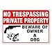 ICObuty No Trespassing Sign Private Property Sign Gun Dog Beware of Owner And Dog Sign 10x14 .04