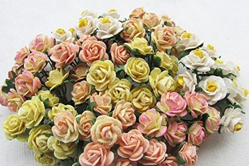 100 pcs mini Rose mixed Yellow color Mulberry Paper Flower 10 mm scrapbooking wedding doll house supplies card by iDONO