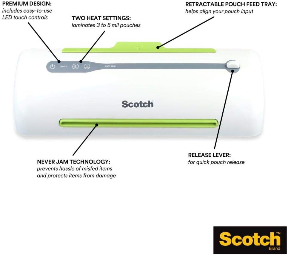 Scotch TL906 Thermal Laminator, Never Jam Technology Automatically Prevents Misfed Items, 2 Roller System, 9 inch : Laminating Machines : Office Products