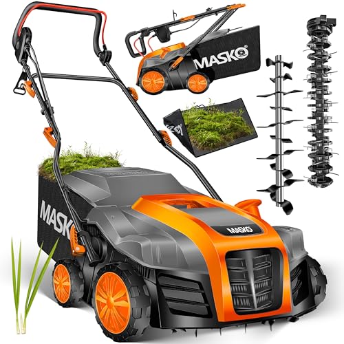 MASKO® Elektro 2in1 Vertikutierer Rasenlüfter 1800W 40cm Arbeitsbreite 55L Fangkorb mit Lüfterwalze Lüfter Moosentferner, 20 Stahlmesser, 5-stufige Ar
