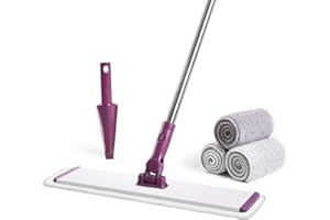 CQT Commercial Flat Microfiber Floor Mop Cleaning System 18" Inch Wet Dry and Dust Hardwood with 4 Washable Pads Cleaner for Laminate Tile Stainless Steel Handle and Extension (PT13-WET)