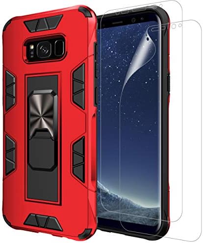 Mieziba Suitable with Galaxy S8 Case with Display screen Protector [2 Pack], [ Military Grade ] 15ft. Drop Examined Protecting Case [Kickstand] Suitable with Samsung Galaxy S8,Crimson