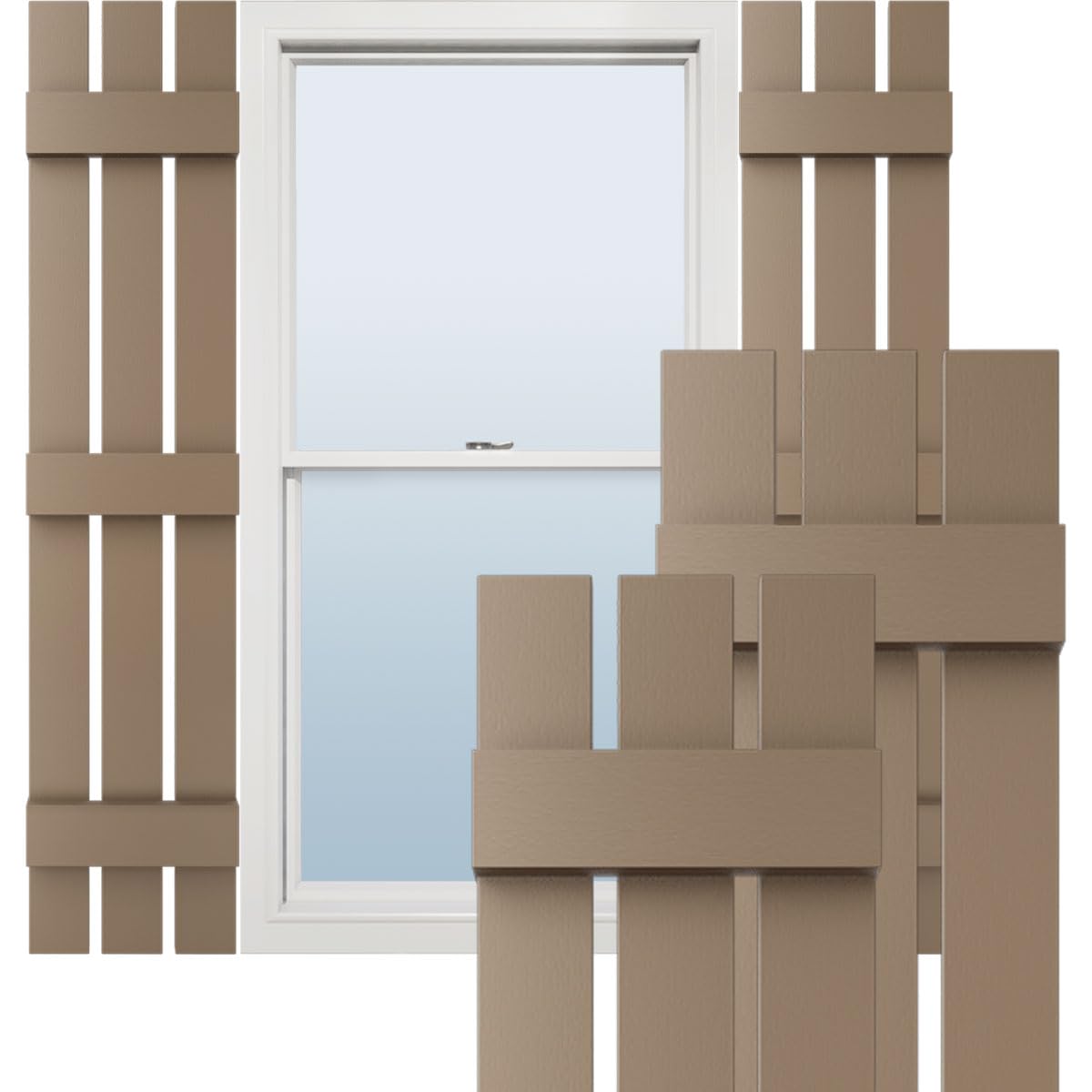 Photo 1 of 12"W x 61"H Lifetime Vinyl, TailorMade Three Board Spaced (3 Batten), Board-n-Batten Shutters, w/Shutter-Loks (Per Pair), French Roast    ********fabric seal **********