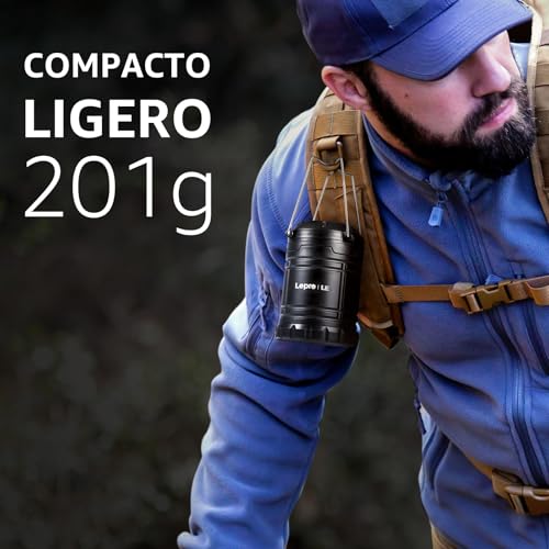 Lepro 4 Pack Lámparas de Camping Retráctiles, IPX4 Impermeable, Regulable (Tirar para Encender/Ajustar), Luz Portátil para Senderismo, Camping, Emergencia, Funciona con 3 Pilas AA (No Incluidas)
