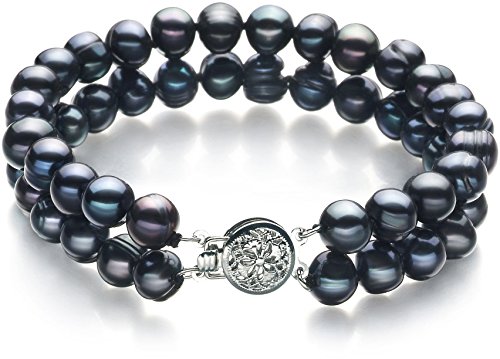 Lavinia Black 6-7mm Double Strand A Quality Freshwater Cultured Pearl Bracelet-6.5 in length