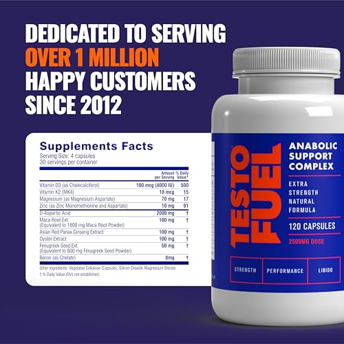 TestoFuel 120 T-Booster Pills - Test Booster for Men - 100% Natural Ingredients - Contributes to Normal Testosterone Levels & Muscle - Vitamin, Fenugreek & Magnesium Booster