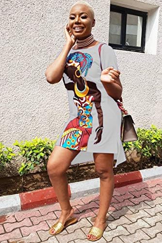 Women's Casual African Girl Printed Short Sleeve T-Shirt Dresses