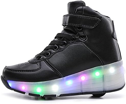 sexphd Kids Boys Girls High-Top Shoes LED Light Up Sneakers Single Wheel Double Wheel Roller Skate Shoes