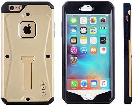 iPhone 6S, iPhone 6, Tridefense Three-layer Rugged Protective Cover with Built in Screen Protector and Foldable Kickstand for Apple iPhone 6S iPhone 6 By Cazel (Gold)