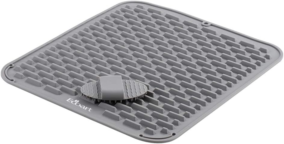 EcoartSilicone Dish Drying Mat, Waterproof Countertop Mat, Dish Draining Mat, Sink Mat,18 x 16" Large Silicone Trivet with Silicone Cleaning Brush (Cool Gray)