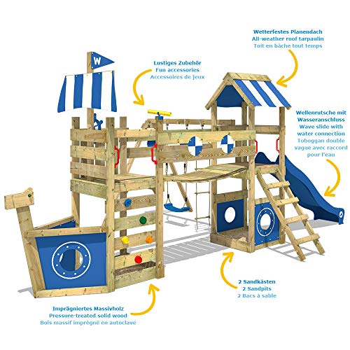 WICKEY Spielturm Klettergerüst StormFlyer mit Schaukel & Blauer Rutsche, Outdoor Kinder Kletterturm mit Sandkasten… – Bild 3