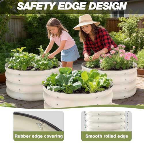 SHALL Kit de 3 piezas (61 cm x 28,8 cm) para jardinera elevada redonda, ideal para exteriores con bordes de seguridad, fácil de montar y apta para flores y frutas.
