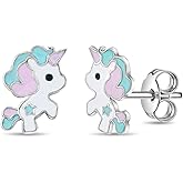 925 Sterling Silver Aqua Green Pastel Enamel Unicorn Earrings for Girls & Preteens - Cute and Magical Baby Unicorn Earrings for Birthdays - Lovely Safety Studs for Young Girls