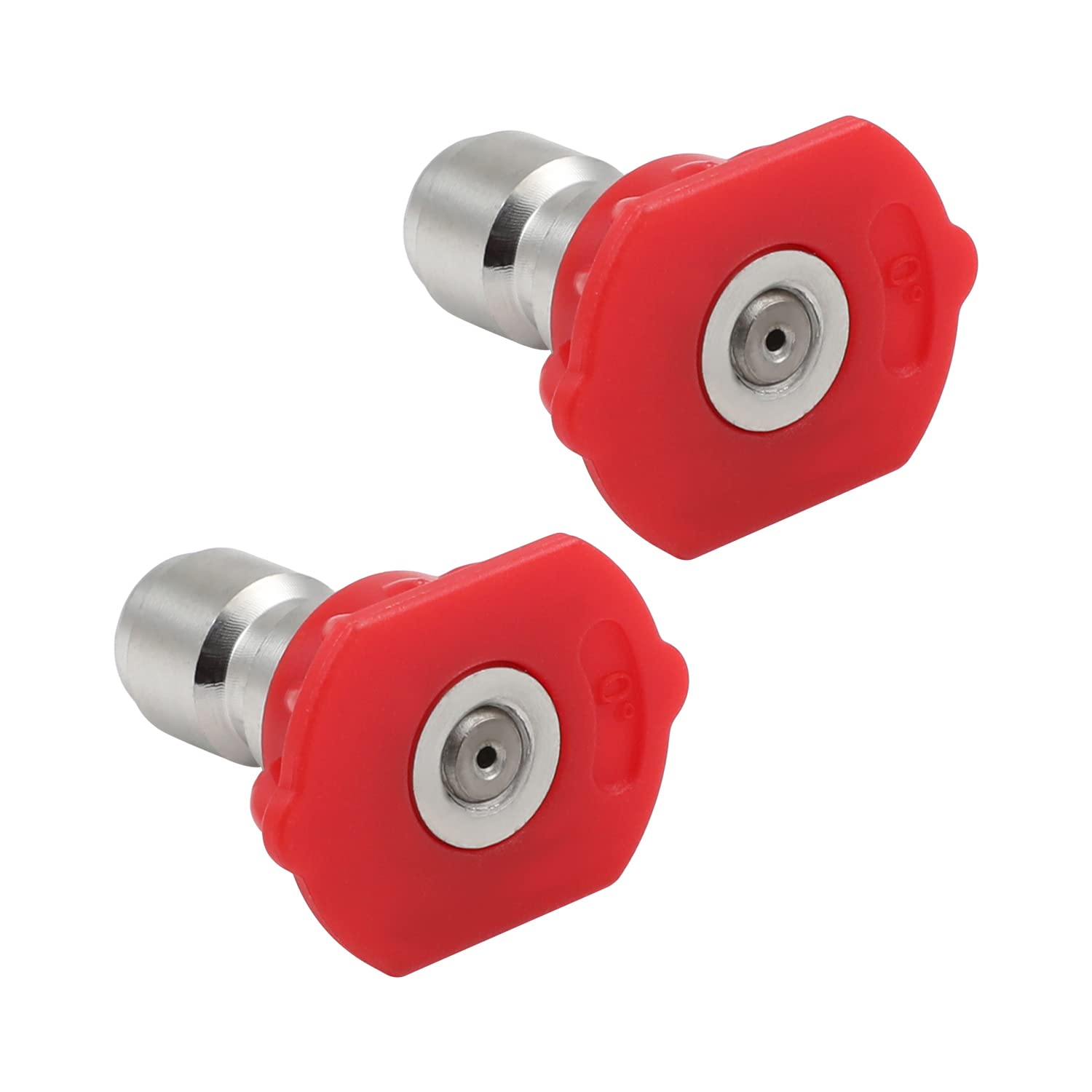 MroMax 2Pcs Pressure Washer Sprayer Nozzle Tip 1/4 Thread Red 0 Degree Stainless Steel (040 Hole)