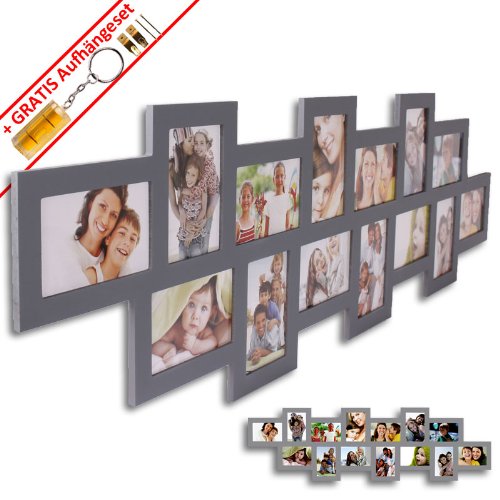 WOP ART Bilderrahmen Stripe I für 14 Bilder in 10x15cm grau Fotorahmen aus Holz/MDF inkl. Gratis Aufhängeset
