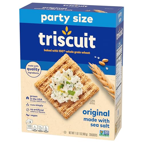 TRISCUIT ORIGINAL WHOLE GRAIN WHEAT CRACKERS, VEGAN CRACKERS, HEALTHY SNACKS, LUNCH SNACKS, PARTY SIZE, 17 OZ