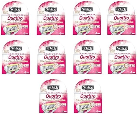Schick Quattro for Women Razor Refill Blade Cartridges, Ultra Smooth, 4 Ct. (Pack of 10) + FREE Assorted Purse Kit/Cosmetic Bag Bonus Gift