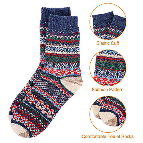 Fixget-Damen-Winter-Wollsocken-6-Paare-Dicke-Stricksocken-Weiche-Warme-Vintage-Bunte-Wintersocken-Thermosocken-Atmungsaktive