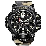 SMAEL men's sports watch outdoor waterproof watch double electronic quartz movement backlit army (Camouflage/Beige)