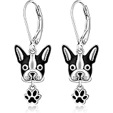 Dog Earrings for Women French Bulldog Boston Terrier Sterling Silver Dog Paw Print Puppy Frenchton Gifts for Pet Dogs Lover