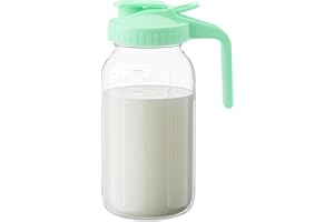 CNSNDQEDKE 32oz Glass Pitcher with Lid &Pour Spout - 1 Quart Breastmilk Pitcher Double Leak Proof, Creamer Container for Sun Tea, Juice, Cold Brew Coffee, Breastmilk Storage Container -Green Lid