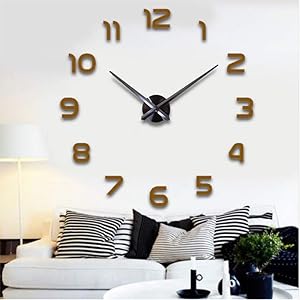 Frameless 3D DIY Wall Clock Mirror Surface Decorative Clock Large Mute Wall Stickers for Living Room Bedroom Home Decorations (Coffee)