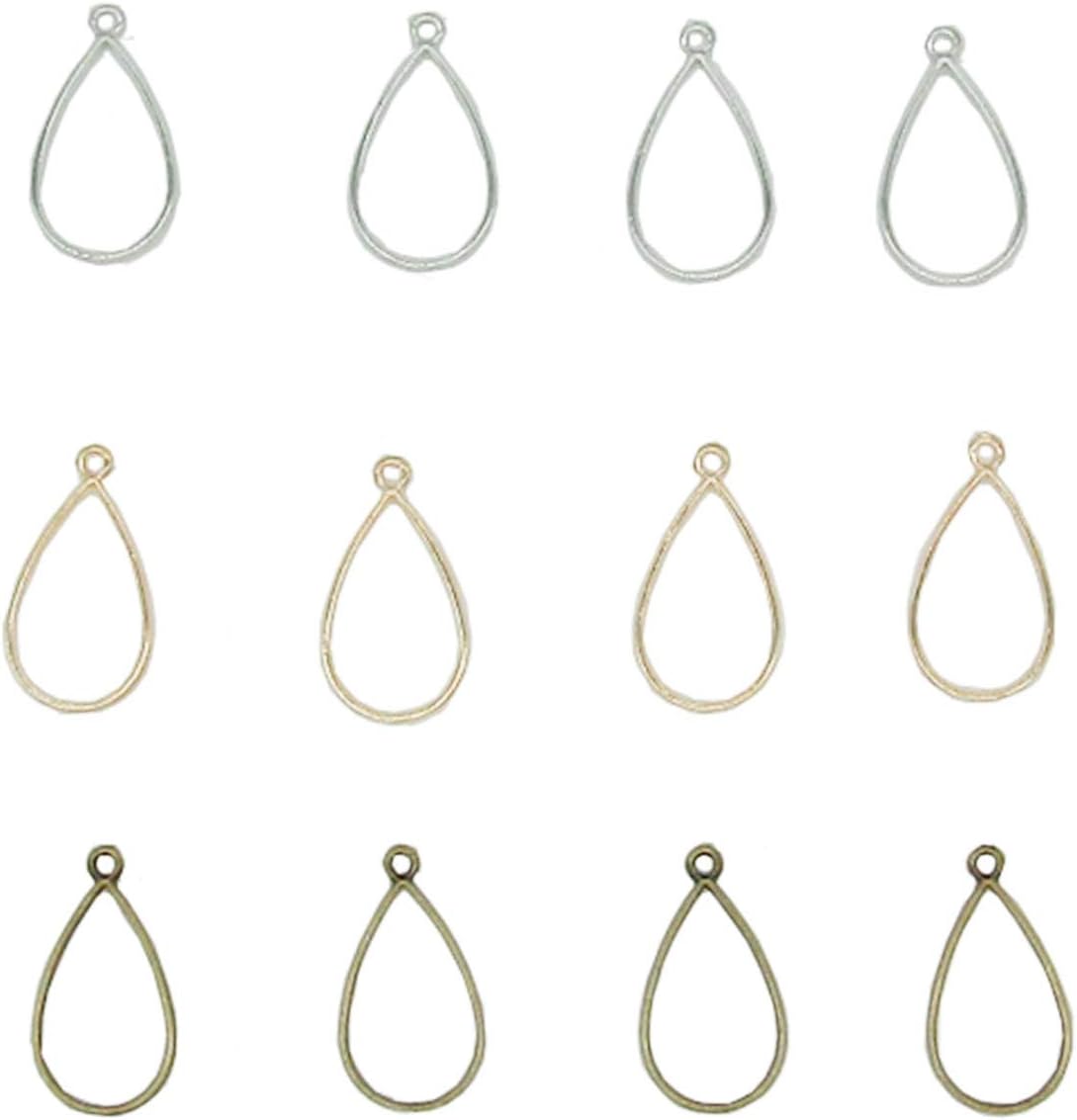 30 Pcs Teardrop Open Back Bezel Pendant Blanks Oval Open Bezels Charm for Resin Crafts Jewelry Making (Silver,Gold,Bronze)