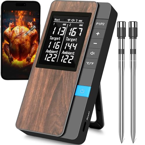 Inalámbrico Termómetro Carne - Termómetro Digital Cocina con Múltiples Sensores y Sondas Ultra Delgadas, Control por App y Manual - Precisión Bluetooth para BBQ, Horno, Parrilla y Ahumador-2 Sondas