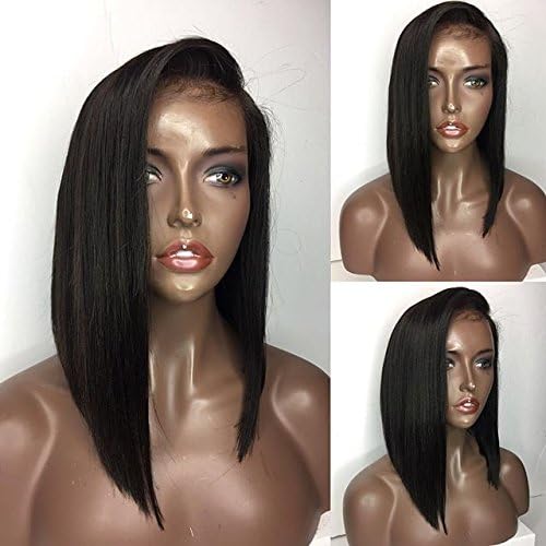 VINUSS Straight Short Bob Lace Front Wigs,Virgin Human Hair Wigs with Baby Hair(12 inch,Natural Black)