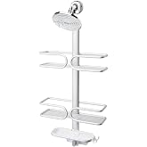 OXO Good Grips 3-Tier Aluminum Shower Caddy, Bathroom Organization | Rustproof Caddy, Non-Slip Hook &amp; Secure Suction, Tool-Free Install, Large Capacity Basket Ideal for Shampoo, Soap, Razors