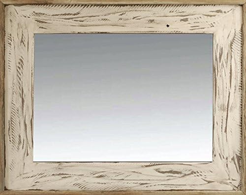 MyBarnWoodFrames - Rustic Denali Antique White Heavily Distressed Wood Mirror (26x30)