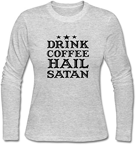 DXQIANG Women's Drink Coffee Hail Satan Long Sleeve T-Shirt