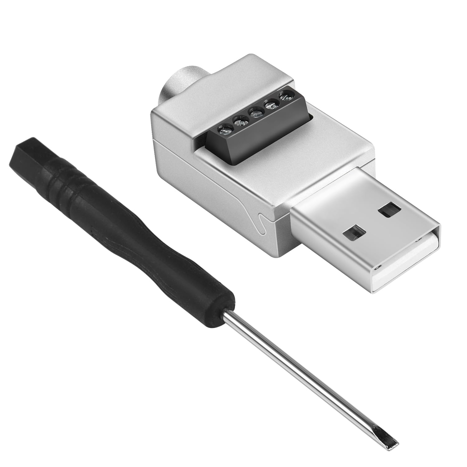 QIANRENON USB2.0 Solderless Adapter Metal Case USB 2.0 Male to 5Pin Terminal Block Data Connector 480Mbps USB Screw Terminal Breakout Board Plug 5V/2A charging, for USB repair or DIY