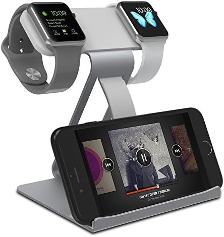 Quameyo 3 in 1 iWatch Charging Stand, Aluminum Dual Head Charging stands Tablet Bracket Phone Stand compatible with iPhone 7 7plus 6S 6plus 5 5s, and iWatch 38mm 42mm Series 3-Gray