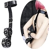 Dgasin Leather Neck Collar to Hand Restraint Wrist Cuffs Slave Harness Bondage Adult Fetish Product Sex Game Toys for Women Men Couples (Black)